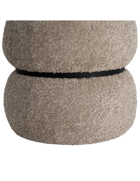 Détail : Pouf rond taupe old en tissu bouclé bicolore