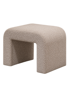 Freigestellte Ansicht : Niedriger Hocker beige Stoff, runde Sitztruhe fürs Wohnzimmer
