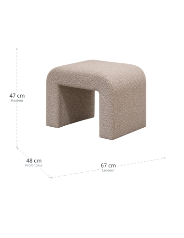 Dimensions : Tabouret bas beige en tissu, coffre rond de salon