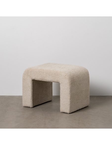 Detail : Low stool beige fabric, round storage seat for living room