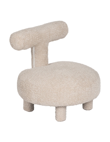 Freigestellte Ansicht : Lounge-Stuhl beige aus Stoff, runde Sitzfläche und T-Rücken