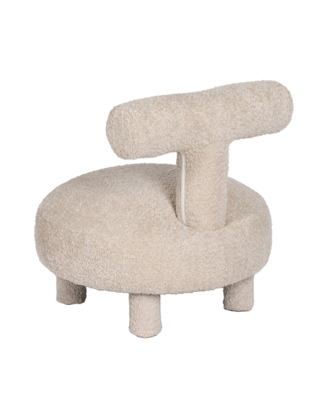 Detail : beige fabric lounge chair, round seat and T-shaped backrest