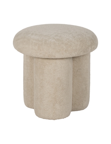 Vue détourée : Pouf rond beige en tissu, base cylindrique salon
