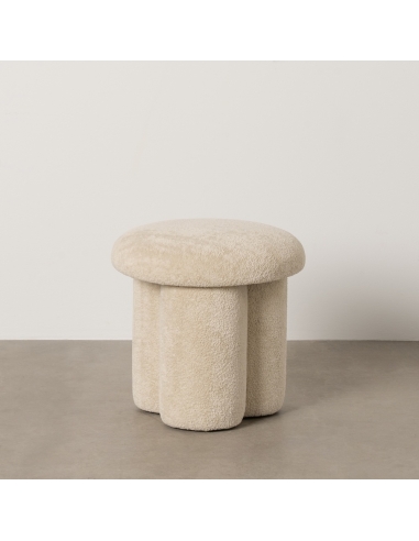 Vue studio : Pouf rond beige en tissu, base cylindrique salon
