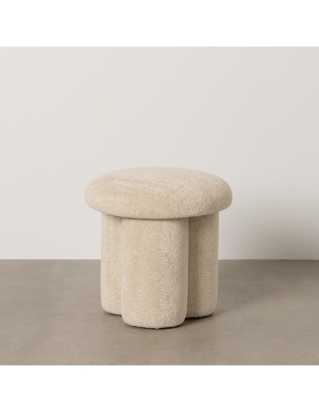 Studiofoto : Ronde poef beige in stof met cilindrische basis