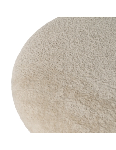 Detail : Round beige fabric ottoman with cylindrical base for lounge