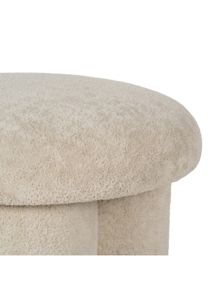 Detail : Runder Pouf beige aus Stoff mit zylindrischer Basis