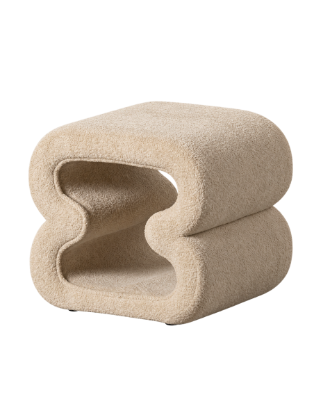 Vrijstaand beeld : Beige stoffen poef met sculpturaal dubbel volume
