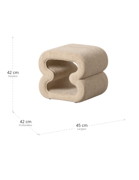 Maße : Beiger Stoff-Pouf mit skulpturalem Doppelvolumen