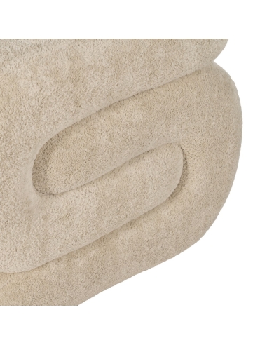 Détail : Pouf salon beige en tissu, ouverture latérale rembourrée