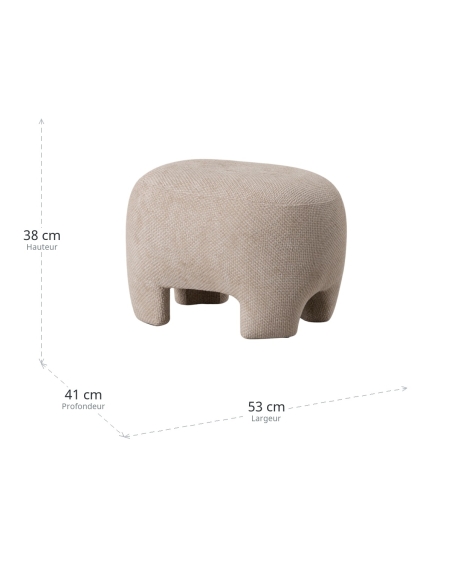 Dimensions : Pouf rond beige en tissu polyester pour salon