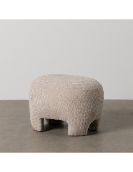 Détail : Pouf rond beige en tissu polyester pour salon