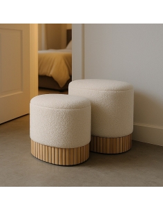 Vue détourée : Lot de 2 poufs coffres ronds crème base bois 2