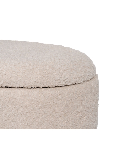 Detail : Set van 2 ronde opbergpoefs crème met houten basis