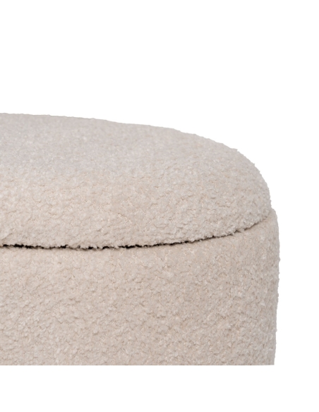 Détail : Lot de 2 poufs coffres ronds crème base bois
