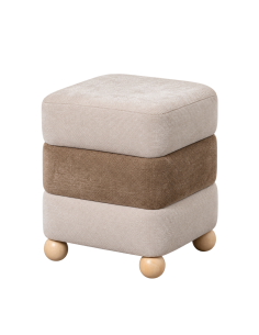 Vue détourée : Pouf cylindrique en tissu beige brun à pieds pin