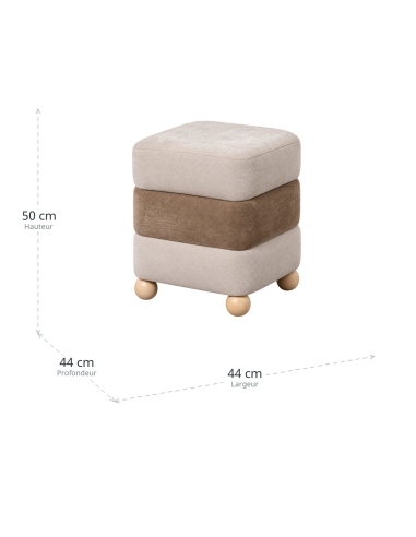 Dimensions : Pouf cylindrique en tissu beige brun à pieds pin