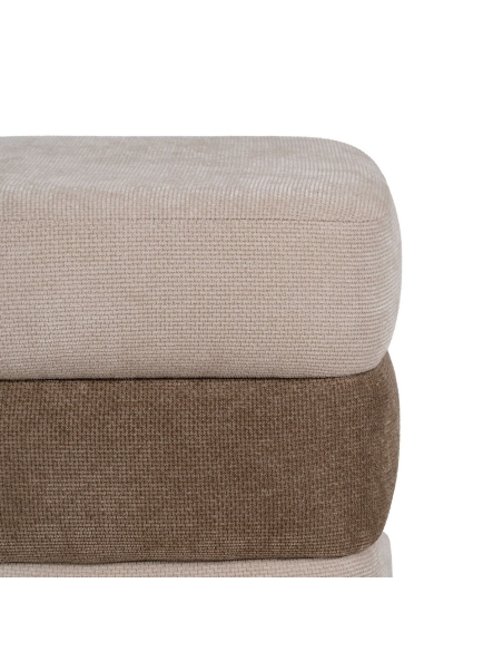 Détail : Pouf cylindrique en tissu beige brun à pieds pin