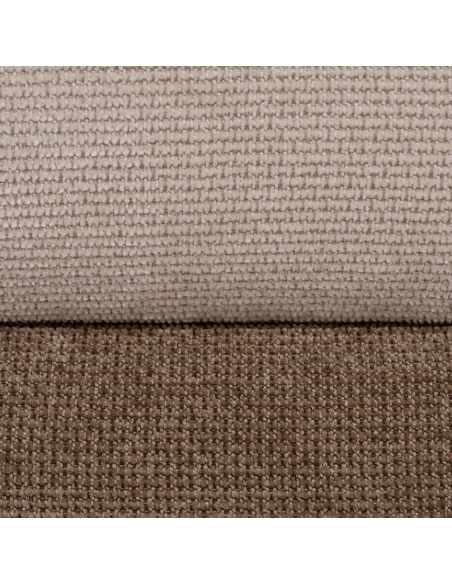 Detail : Zylindrischer Pouf aus beige-braunem Stoff mit Kieferfüßen