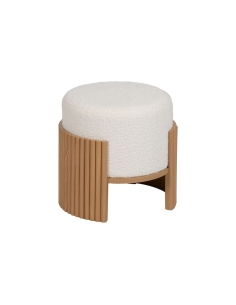 Vue détourée : Pouf cylindrique blanc et bois naturel en chenille