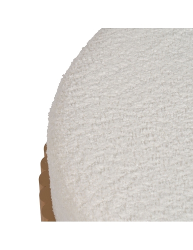 Détail : Pouf cylindrique blanc et bois naturel en chenille