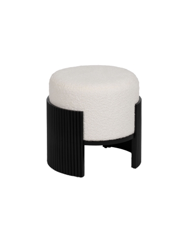 Vue détourée : Pouf cylindrique en tissu chenille blanc-noir, pied pin