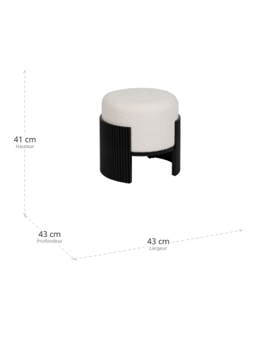 Dimensions : Pouf cylindrique en tissu chenille blanc-noir, pied pin