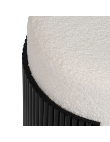 Detail : Pouf zylindrisch weiß-schwarz aus Chenille mit Kieferfüßen