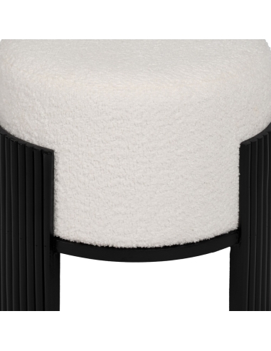 Pormenor : Pufe cilíndrico chenille branco-preto com pés em pinho