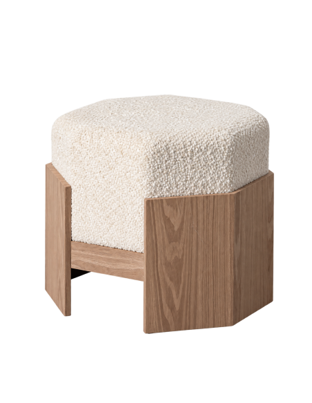 Isolated view : Octagonal ottoman cream fabric with U-shaped DM frame