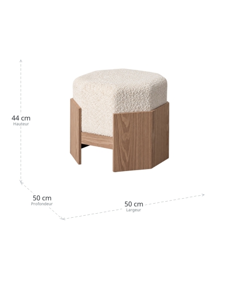 Maße : Achteckiger Pouf creme mit U-förmigem DM-Rahmen