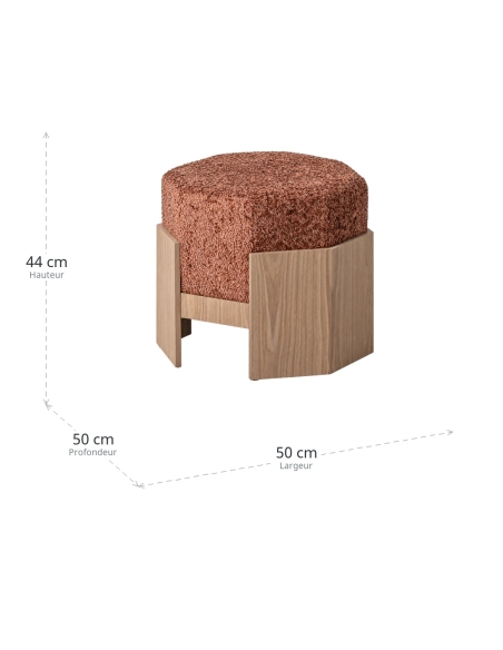 Maße : Quadratischer Pouf Stoff Ziegelrot mit DM-Holzgestell