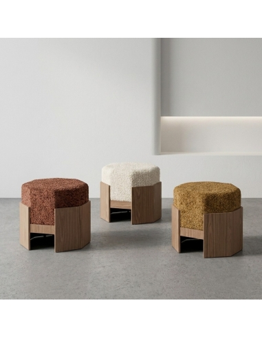 Detail : Square ottoman in tile fabric with DM wood frame
