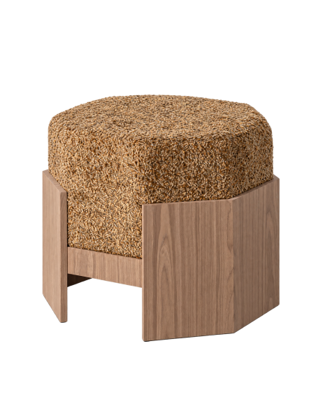 Vue détourée : Pouf carré ocre en tissu et bois clair