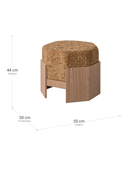 Dimensiones : Puf cuadrado ocre de tela con estructura U madera clara