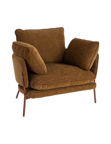 Vue détourée : Fauteuil en tissu marron clair et métal avec coussins