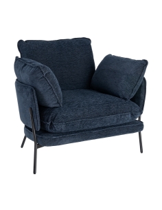 Vue détourée : Fauteuil contract bleu en tissu et métal avec coussins