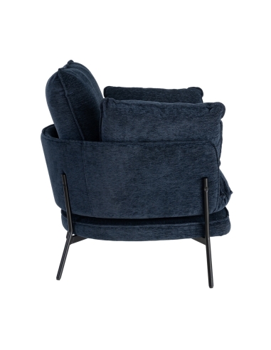 Detalle : Sillón contract azul en tejido y metal con cojines