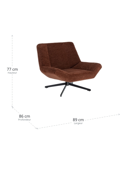 Dimensions : Fauteuil pivotant marron foncé en tissu et métal