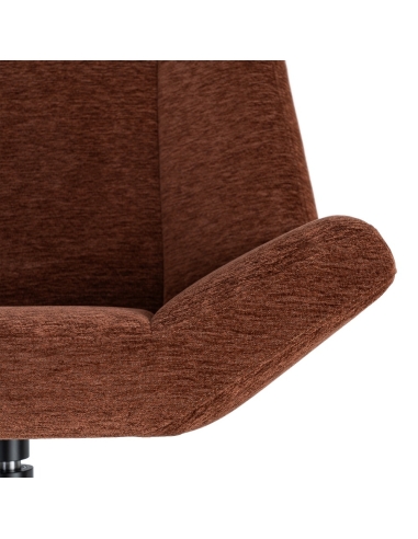Detail : dark brown swivel armchair in fabric and metal