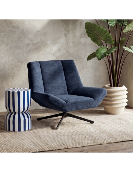 Room view : blue fabric swivel armchair with metal star base