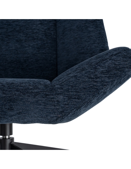 Détail : Fauteuil pivotant en tissu bleu et pied étoile métal