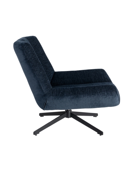 Detail : blue fabric swivel armchair with metal star base