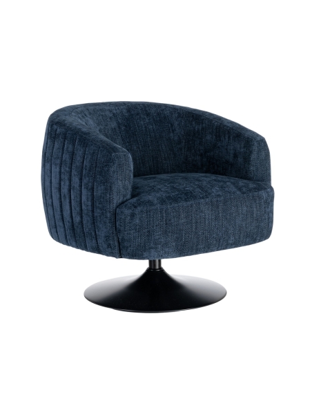 Vue détourée : Fauteuil pivotant en tissu bleu avec pied central métal noir