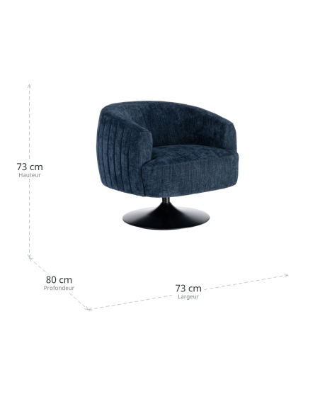 Dimensioni : Poltrona girevole in tessuto blu con base in metallo nera