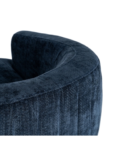 Detail : Drehsessel aus blauem Stoff mit schwarzem Metallfuß