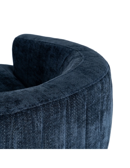 Detail : Drehsessel aus blauem Stoff mit schwarzem Metallfuß