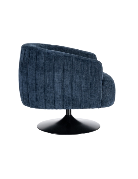 Détail : Fauteuil pivotant en tissu bleu avec pied central métal noir