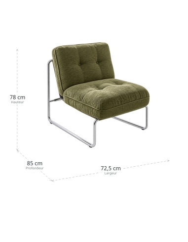Dimensions : Fauteuil contract vert métal à piètement traîneau