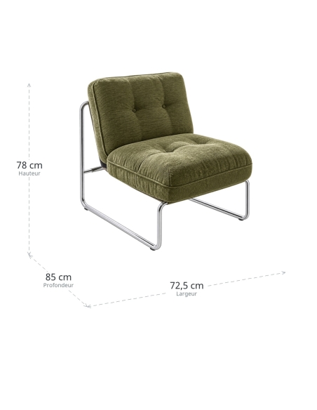 Afmetingen : groene contractfauteuil met metalen sledeonderstel